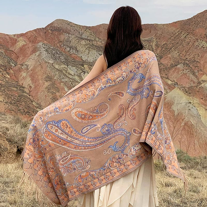 Buddha Stones, tibetischer Cashew-Blumen-Quastenschal, Herbst-Winter, gemütlicher Reiseschal, Wickeltuch - image 31