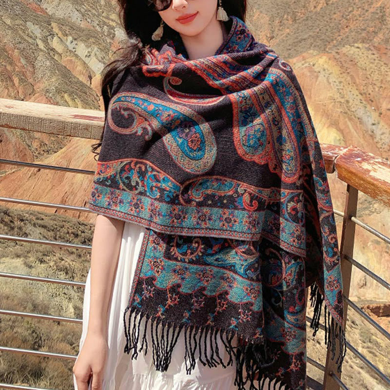 Buddha Stones, tibetischer Cashew-Blumen-Quastenschal, Herbst-Winter, gemütlicher Reiseschal, Wickeltuch - image 19