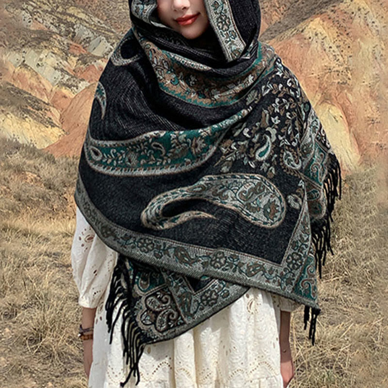 Buddha Stones, tibetischer Cashew-Blumen-Quastenschal, Herbst-Winter, gemütlicher Reiseschal, Wickeltuch - image 2