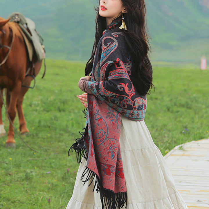 Buddha Stones, tibetischer Cashew-Blumen-Quastenschal, Herbst-Winter, gemütlicher Reiseschal, Wickeltuch - image 23