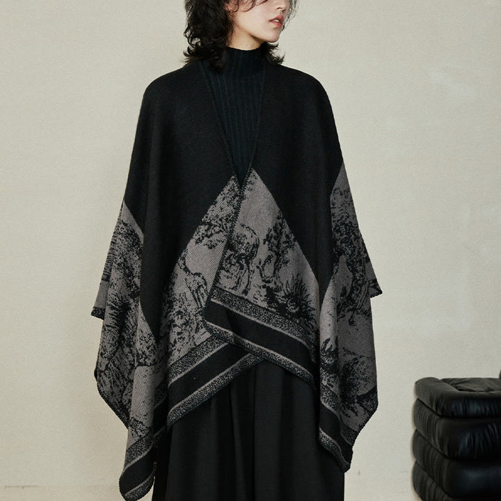 Buddha Stones, Schwarz/Grau, Sikawild, Tierwald, doppelseitiger Schal, Herbst/Winter, warmer Schal, Wickeltuch - image 12