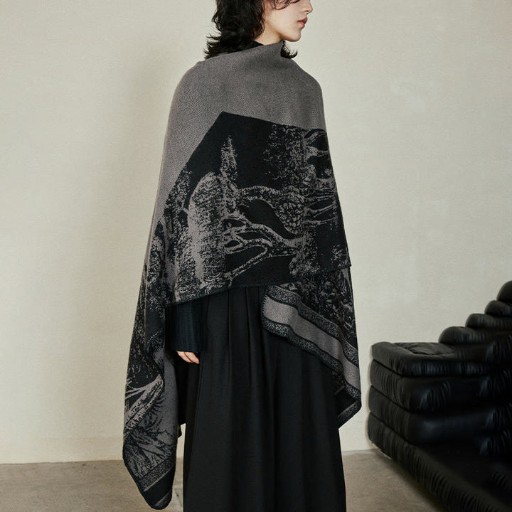 Buddha Stones, Schwarz/Grau, Sikawild, Tierwald, doppelseitiger Schal, Herbst/Winter, warmer Schal, Wickeltuch - image 10