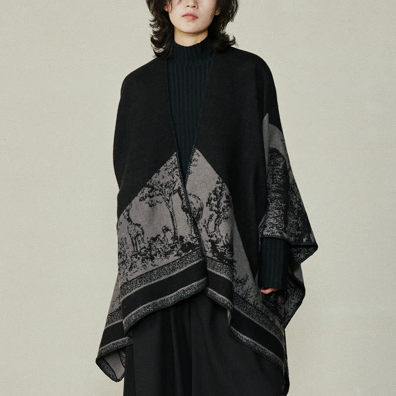 Buddha Stones, Schwarz/Grau, Sikawild, Tierwald, doppelseitiger Schal, Herbst/Winter, warmer Schal, Wickeltuch - image 2