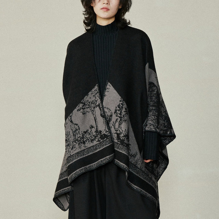 Buddha Stones, Schwarz/Grau, Sikawild, Tierwald, doppelseitiger Schal, Herbst/Winter, warmer Schal, Wickeltuch - image 2