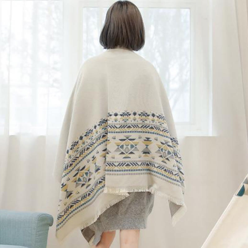 Buddha Stones ​​Tibetischen Beige Geometrische Muster Quasten Schal Herbst Winter Warm Schal Wrap - image 5