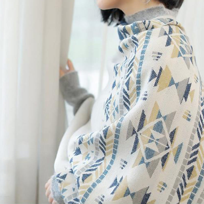 Buddha Stones ​​Tibetischen Beige Geometrische Muster Quasten Schal Herbst Winter Warm Schal Wrap - image 6