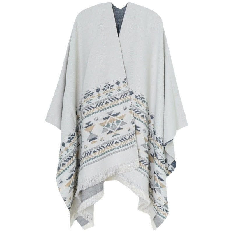 Buddha Stones Tibetischen Beige Geometrische Muster Quasten Schal Herbst Winter Warm Schal Wrap