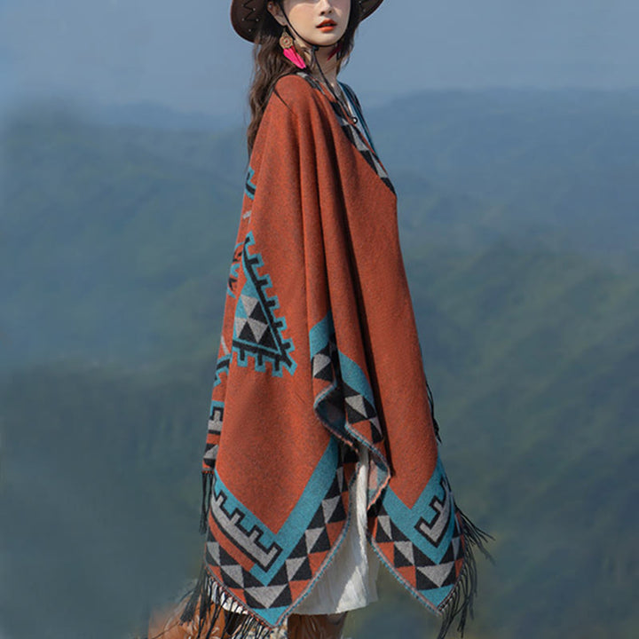 Buddha Stones, tibetisch, orange, geometrisches Rautenmuster, Quasten, Schal, Herbst/Winter, warmer Schal, Wickeltuch - image 6