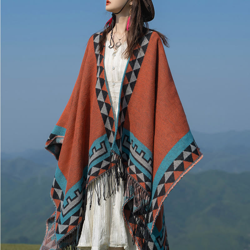 Buddha Stones, tibetisch, orange, geometrisches Rautenmuster, Quasten, Schal, Herbst/Winter, warmer Schal, Wickeltuch - image 5