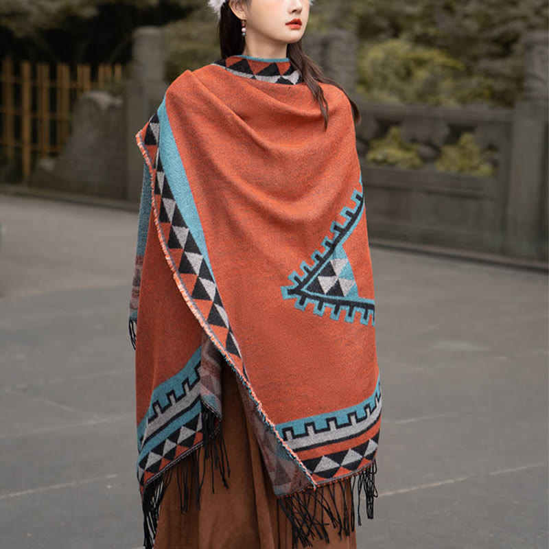 Buddha Stones, tibetisch, orange, geometrisches Rautenmuster, Quasten, Schal, Herbst/Winter, warmer Schal, Wickeltuch - image 9