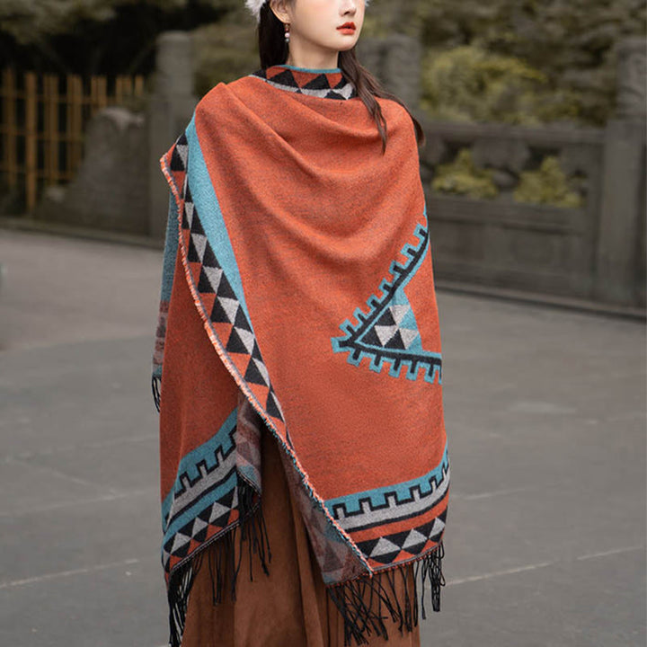 Buddha Stones, tibetisch, orange, geometrisches Rautenmuster, Quasten, Schal, Herbst/Winter, warmer Schal, Wickeltuch - image 9