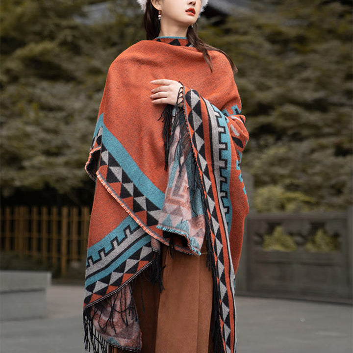 Buddha Stones, tibetisch, orange, geometrisches Rautenmuster, Quasten, Schal, Herbst/Winter, warmer Schal, Wickeltuch - image 11