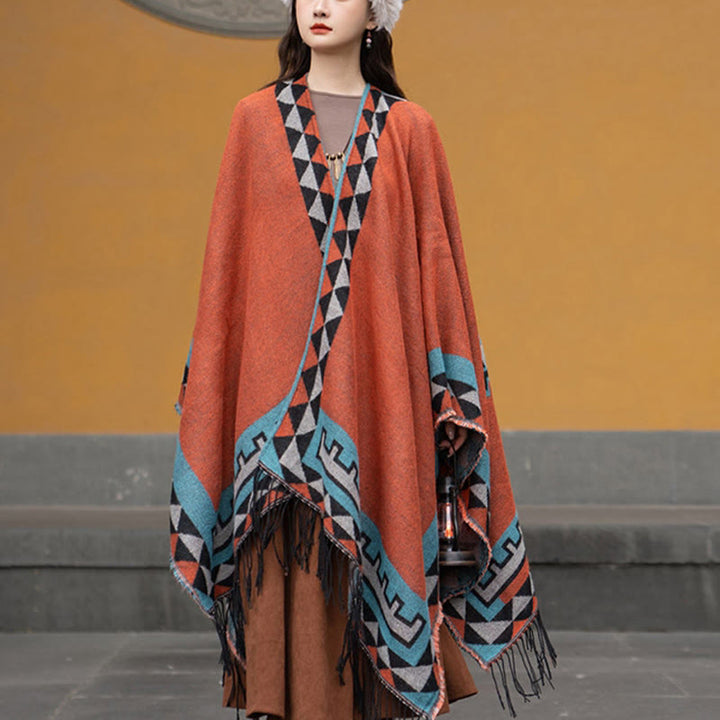 Buddha Stones, tibetisch, orange, geometrisches Rautenmuster, Quasten, Schal, Herbst/Winter, warmer Schal, Wickeltuch - image 13