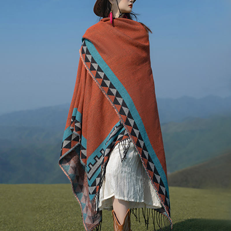 Buddha Stones, tibetisch, orange, geometrisches Rautenmuster, Quasten, Schal, Herbst/Winter, warmer Schal, Wickeltuch - image 7