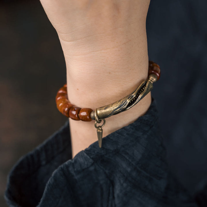 Buddha Stones, Knochenperlen, Kupferkegel-Anhänger, Stärke-Armband