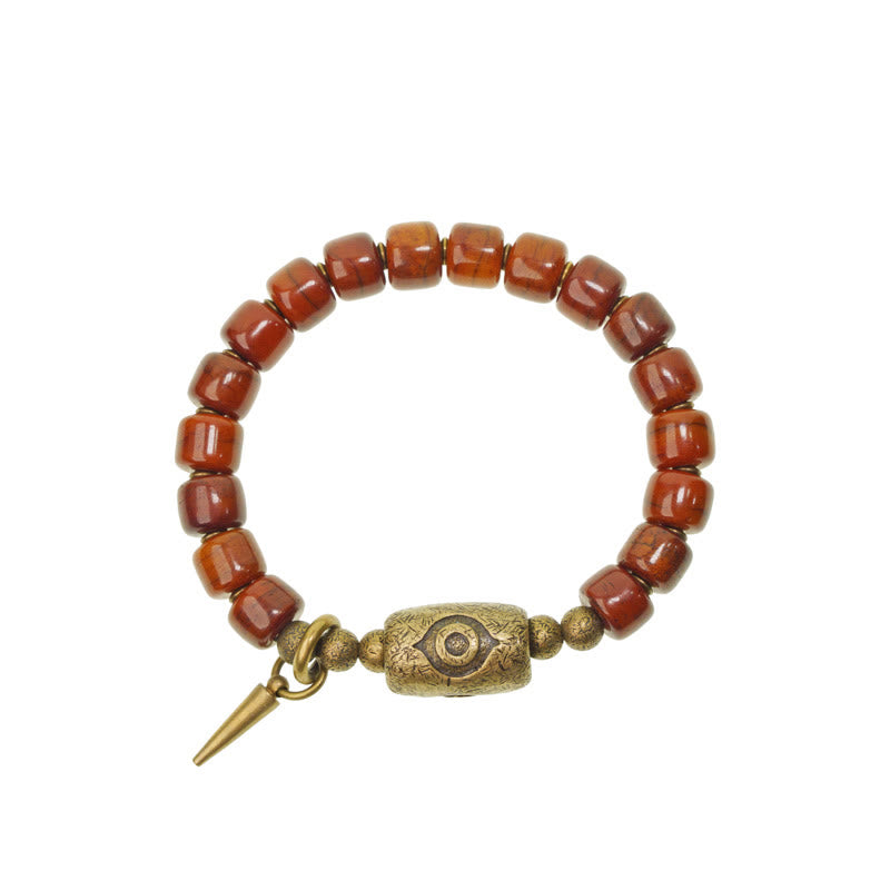 Buddha Stones Yak-Knochen Dzi Form Kupfer Kegel Anhänger Stärke Armband