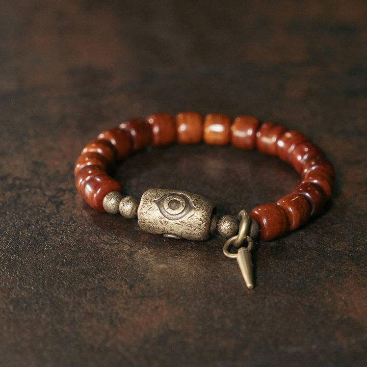 Buddha Stones Yak-Knochen Dzi Form Kupfer Kegel Anhänger Stärke Armband