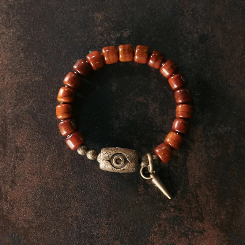 Buddha Stones Yak-Knochen Dzi Form Kupfer Kegel Anhänger Stärke Armband