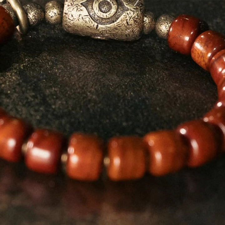 Buddha Stones Yak-Knochen Dzi Form Kupfer Kegel Anhänger Stärke Armband