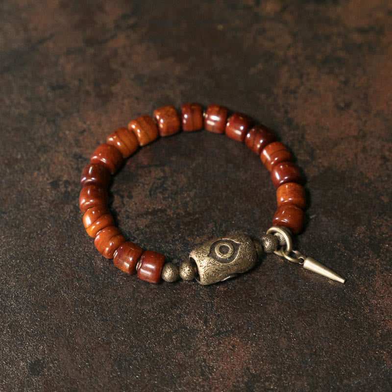 Buddha Stones Yak-Knochen Dzi Form Kupfer Kegel Anhänger Stärke Armband