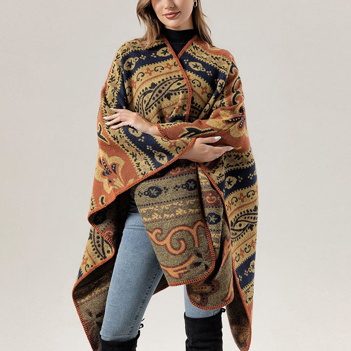 Buddha Stones, tibetische geometrische horizontale Streifen, Blumenmuster, Schal, Herbst/Winter, warm, weicher Schal, Wickeltuch - Orange Khaki 160*135cm - image 20