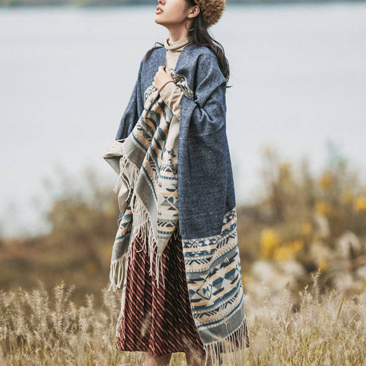 Buddha Stones, tibetisches geometrisches Rautenmuster, Quasten, Schal, Herbst/Winter, warm, gemütlich, Schal, Wickeltuch - image 6