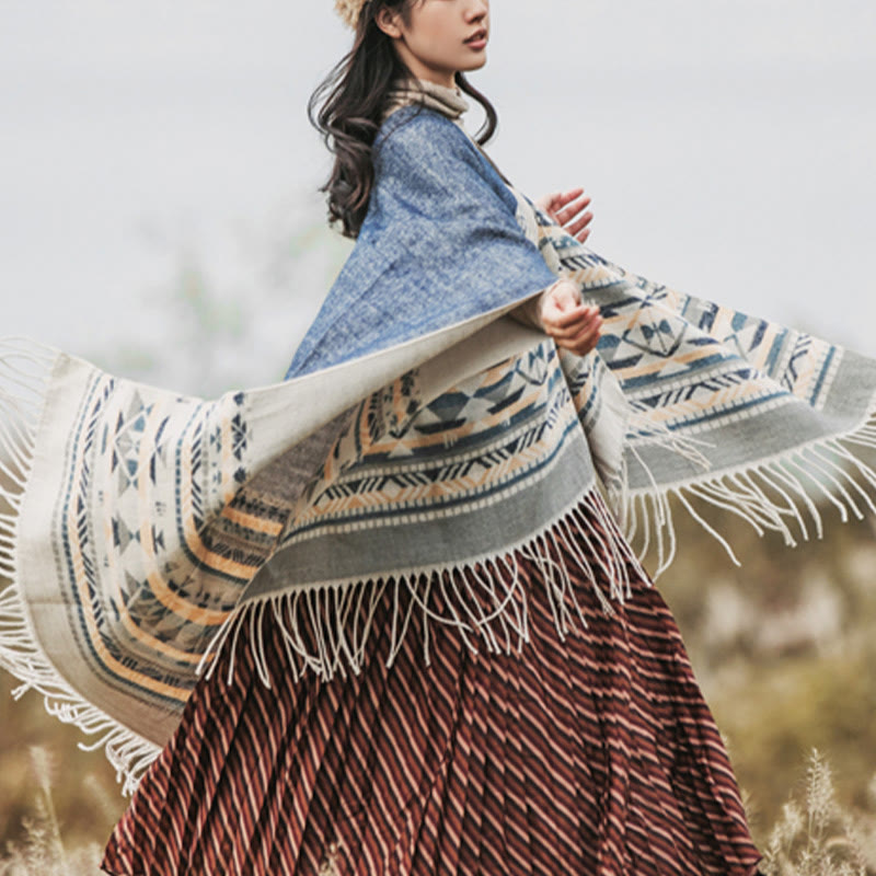 Buddha Stones, tibetisches geometrisches Rautenmuster, Quasten, Schal, Herbst/Winter, warm, gemütlich, Schal, Wickeltuch - image 8