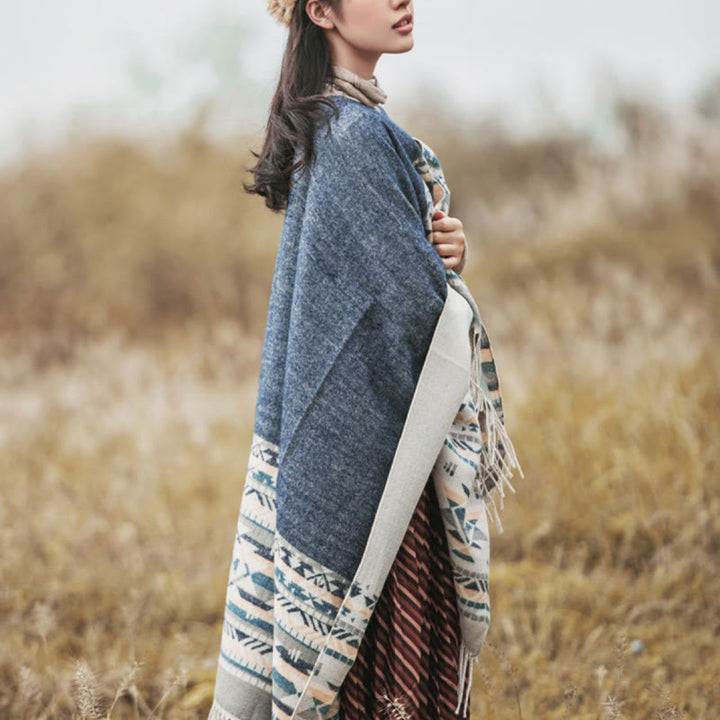 Buddha Stones, tibetisches geometrisches Rautenmuster, Quasten, Schal, Herbst/Winter, warm, gemütlich, Schal, Wickeltuch - image 5