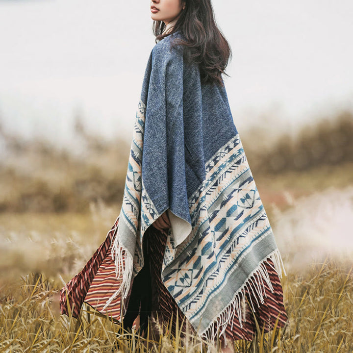 Buddha Stones, tibetisches geometrisches Rautenmuster, Quasten, Schal, Herbst/Winter, warm, gemütlich, Schal, Wickeltuch - image 4