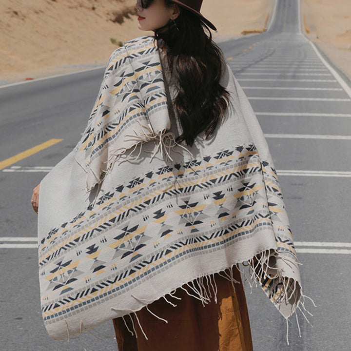 Buddha Stones, tibetisches geometrisches Rautenmuster, Quasten, Schal, Herbst/Winter, warm, gemütlich, Schal, Wickeltuch - image 16