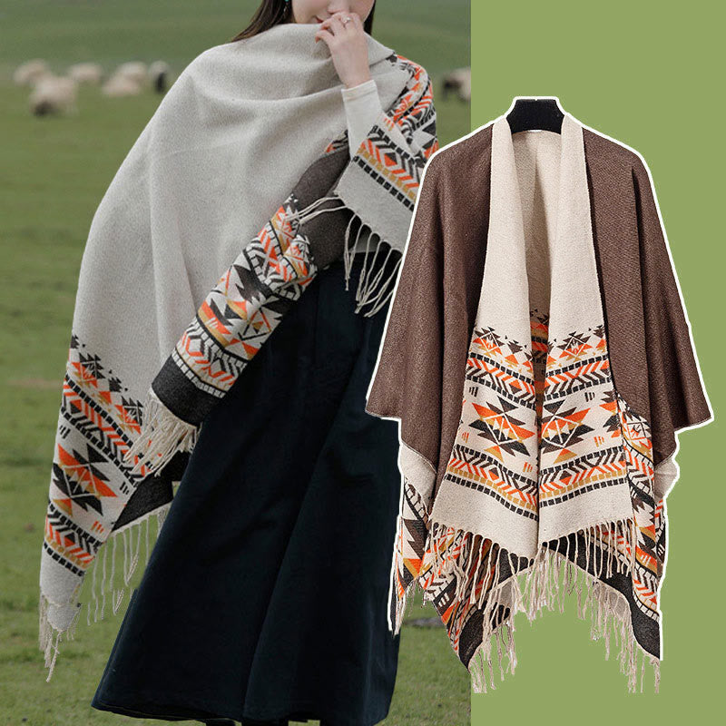 Buddha Stones, tibetisches geometrisches Rautenmuster, Quasten, Schal, Herbst/Winter, warm, gemütlich, Schal, Wickeltuch - image 22