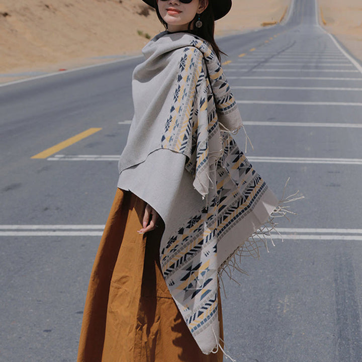 Buddha Stones, tibetisches geometrisches Rautenmuster, Quasten, Schal, Herbst/Winter, warm, gemütlich, Schal, Wickeltuch - image 17