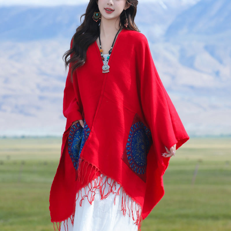 Buddha Stones, tibetische geometrische, runde Mandala-Muster, Quasten, Schal, Herbst/Winter, gemütlicher Schal, Wickeltuch mit Taschen - image 2