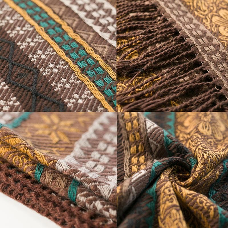 Buddha Stones, tibetischer geometrischer horizontaler Streifen, Blumenblatt-Quasten, Schal, Herbst-Winter, gemütlicher Schal, Wickeltuch - image 14