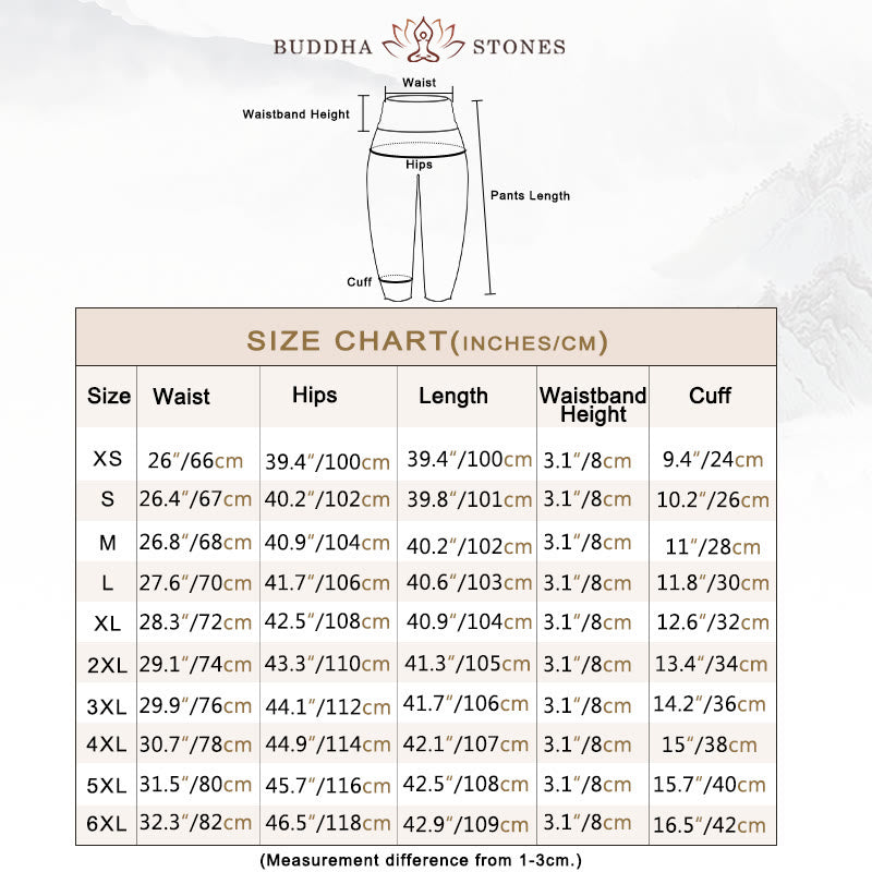 Lässige Haremshose mit Buddha Stones und Bambus-Felsen-Tuschemalerei für Damen mit elastischer Taille