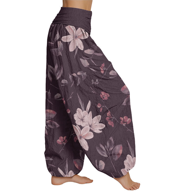 Buddha Stones Lässige Haremshose für Damen mit Blumenmuster und elastischer Taille