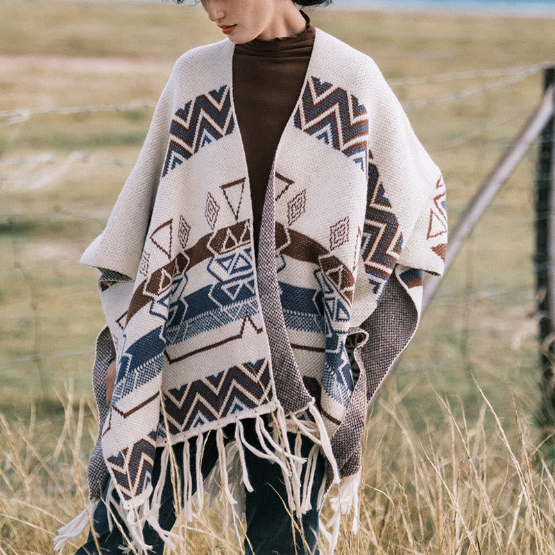 Buddha Stones, tibetische Wellen, Streifen, Geometrie, Quasten, Schal, Herbst/Winter, gemütlicher Schal, Wickeltuch - image 1