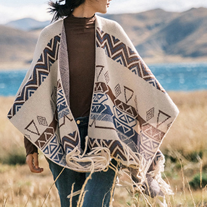 Buddha Stones, tibetische Wellen, Streifen, Geometrie, Quasten, Schal, Herbst/Winter, gemütlicher Schal, Wickeltuch - image 14