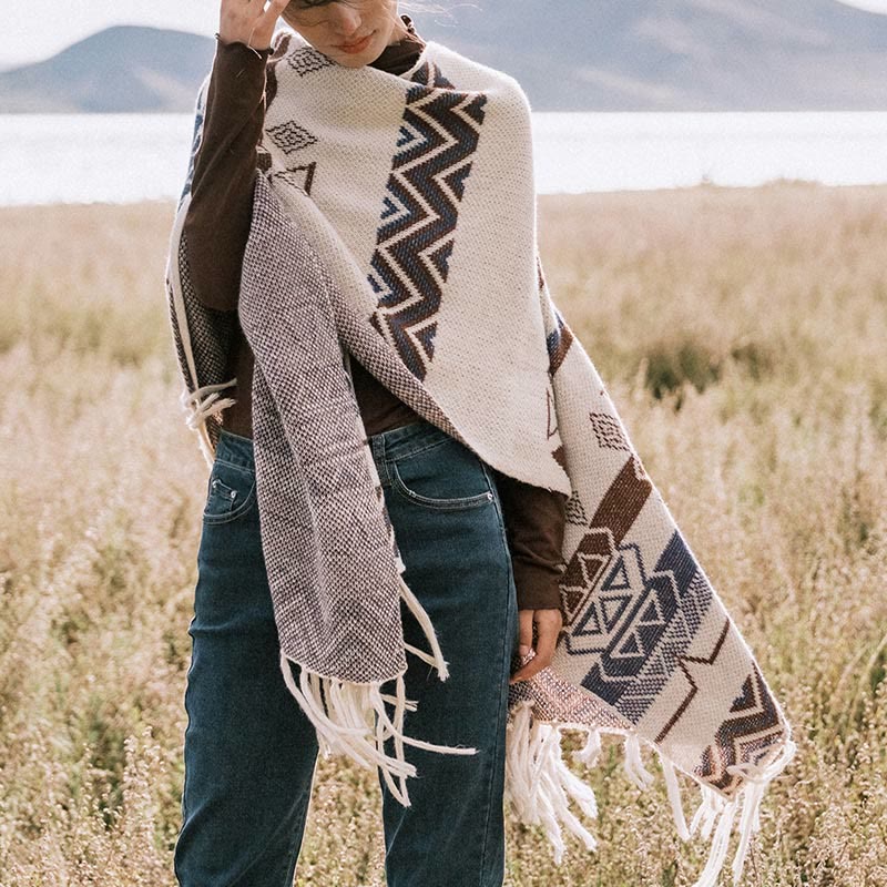 Buddha Stones, tibetische Wellen, Streifen, Geometrie, Quasten, Schal, Herbst/Winter, gemütlicher Schal, Wickeltuch - image 11