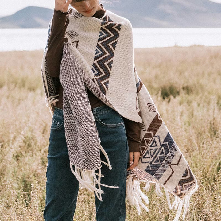 Buddha Stones, tibetische Wellen, Streifen, Geometrie, Quasten, Schal, Herbst/Winter, gemütlicher Schal, Wickeltuch - image 11