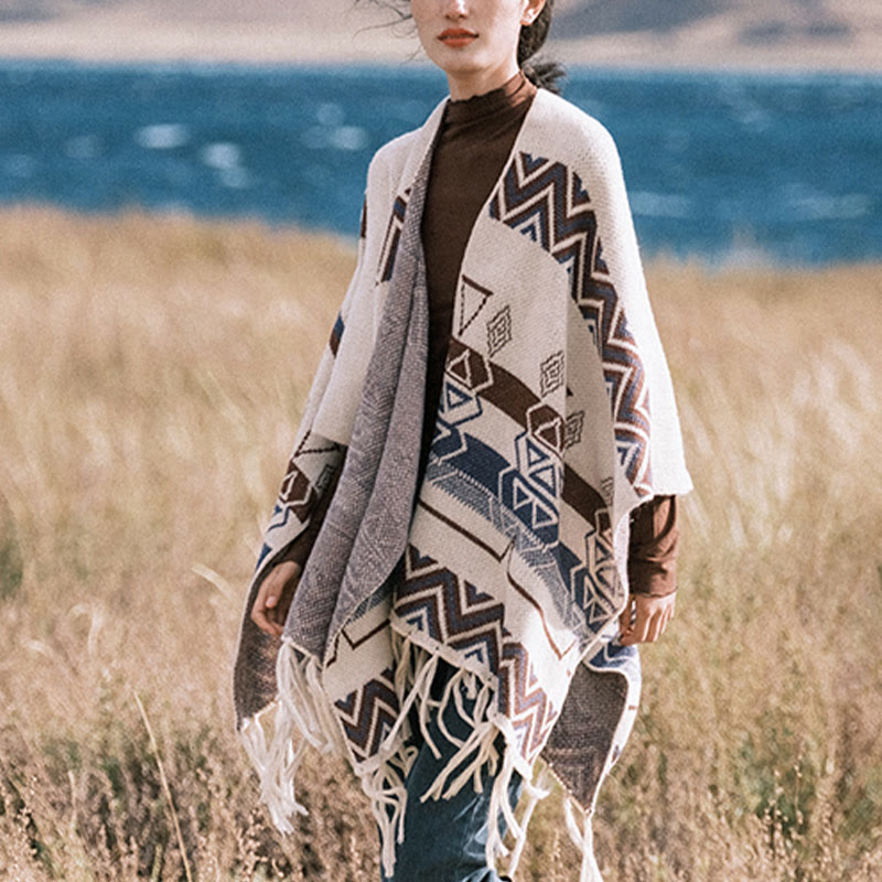 Buddha Stones, tibetische Wellen, Streifen, Geometrie, Quasten, Schal, Herbst/Winter, gemütlicher Schal, Wickeltuch - image 12