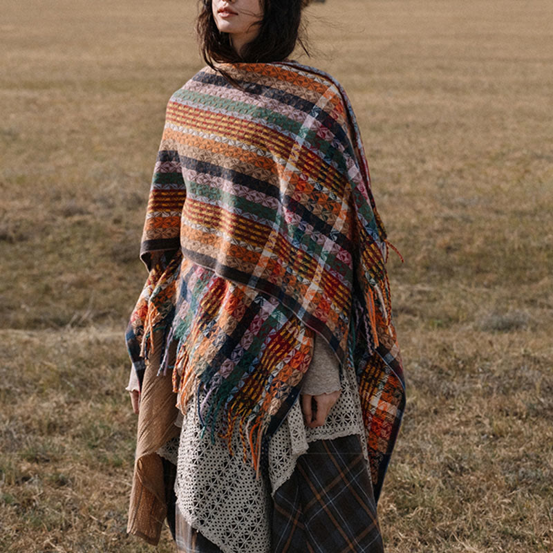 Buddha Stones, tibetischer, bunter Schal mit geometrischen Streifen und Quasten, für Herbst und Winter, weicher Schal - image 9
