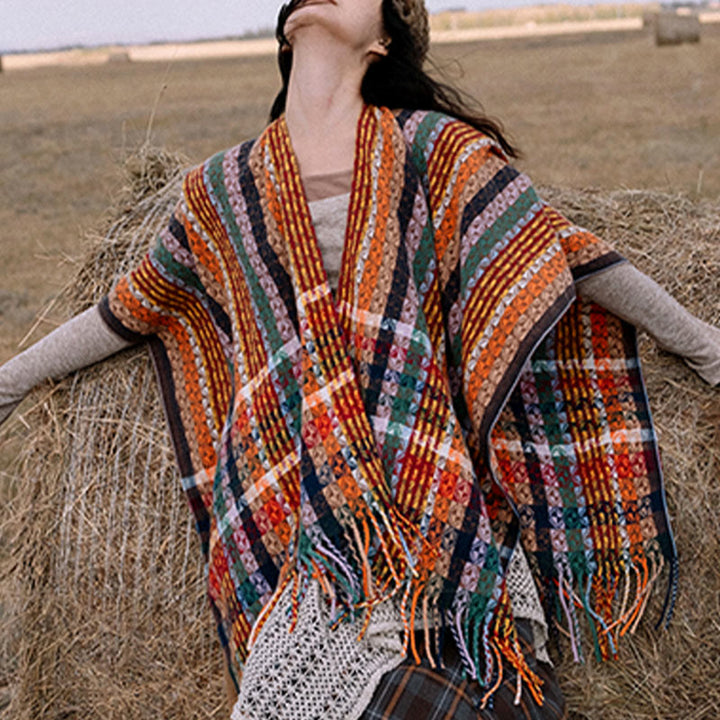 Buddha Stones, tibetischer, bunter Schal mit geometrischen Streifen und Quasten, für Herbst und Winter, weicher Schal - image 11