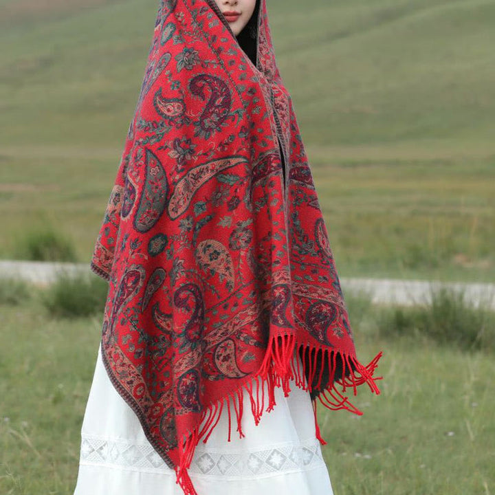 Buddha Stones, tibetische Cashew-Blüten, Blätter, Ranken, Quasten, Schal, Herbst/Winter, weicher, gemütlicher Schal, Wickeltuch - image 3