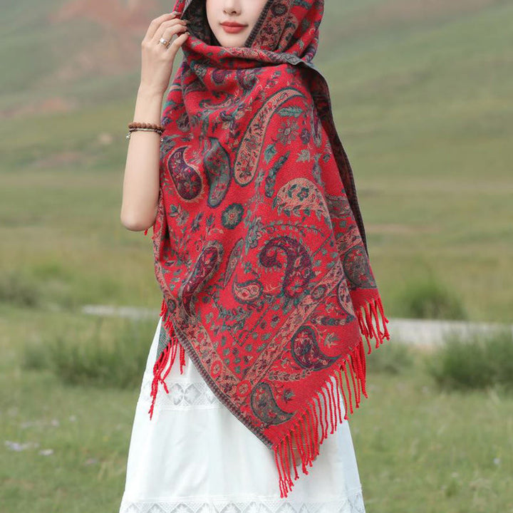 Buddha Stones, tibetische Cashew-Blüten, Blätter, Ranken, Quasten, Schal, Herbst/Winter, weicher, gemütlicher Schal, Wickeltuch - image 6