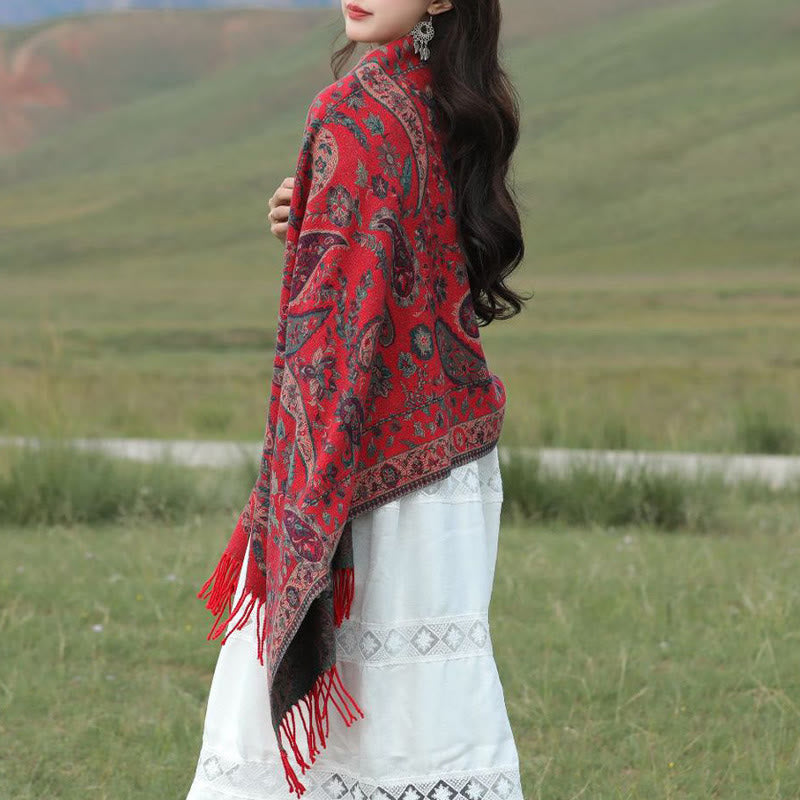 Buddha Stones, tibetische Cashew-Blüten, Blätter, Ranken, Quasten, Schal, Herbst/Winter, weicher, gemütlicher Schal, Wickeltuch - image 2