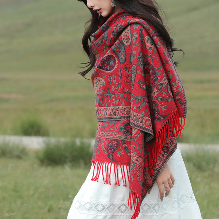 Buddha Stones, tibetische Cashew-Blüten, Blätter, Ranken, Quasten, Schal, Herbst/Winter, weicher, gemütlicher Schal, Wickeltuch - image 5