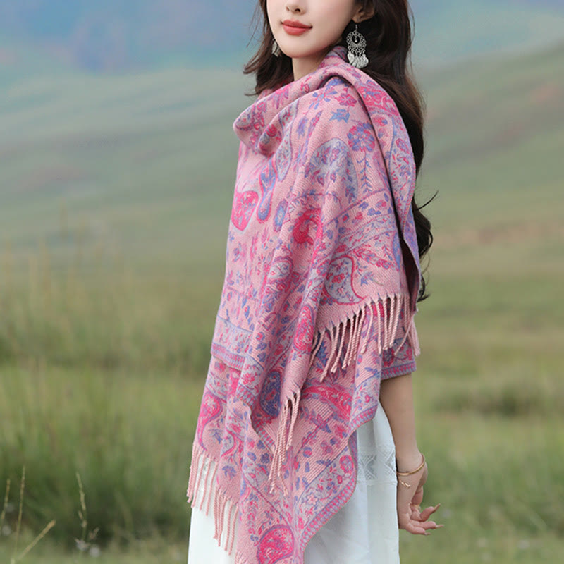 Buddha Stones, tibetische Cashew-Blüten, Blätter, Ranken, Quasten, Schal, Herbst/Winter, weicher, gemütlicher Schal, Wickeltuch - image 12