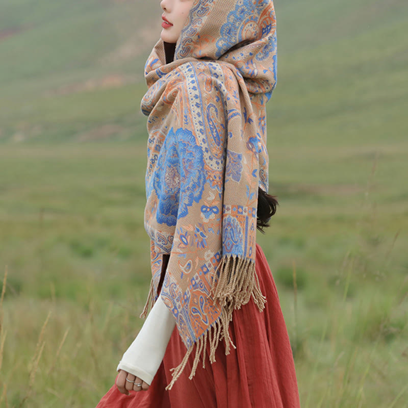 Buddha Stones ​​Tibetischen Cashew Pfingstrose Blumen Ranke Quasten Schal Herbst Winter Gemütliche Schal Wrap - image 27