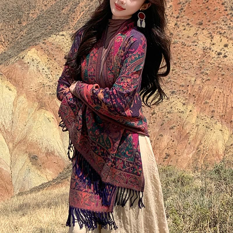 Buddha Stones, tibetische Cashew-Blumen, Rankenmuster, Quasten, Schal, Herbst/Winter, weicher Schal, Wickeltuch - image 2